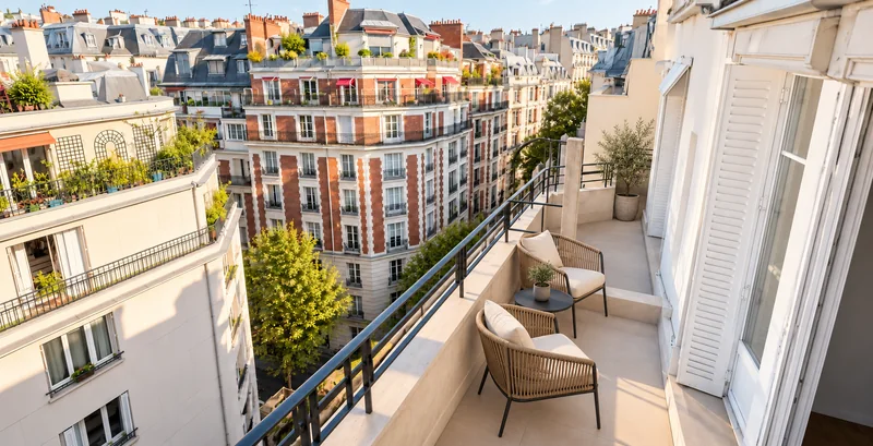Vue intermédiaire reconstituée de la terrasse avec du mobilier extérieur moderne